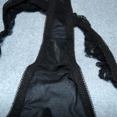 Wife wearing kinky black thongs  